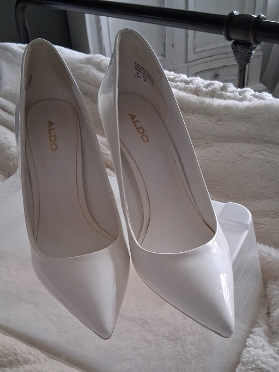Aldo Shoes - Aldo Glossy White Pointed-Toe Stiletto Pumps 3 1/2 Heels